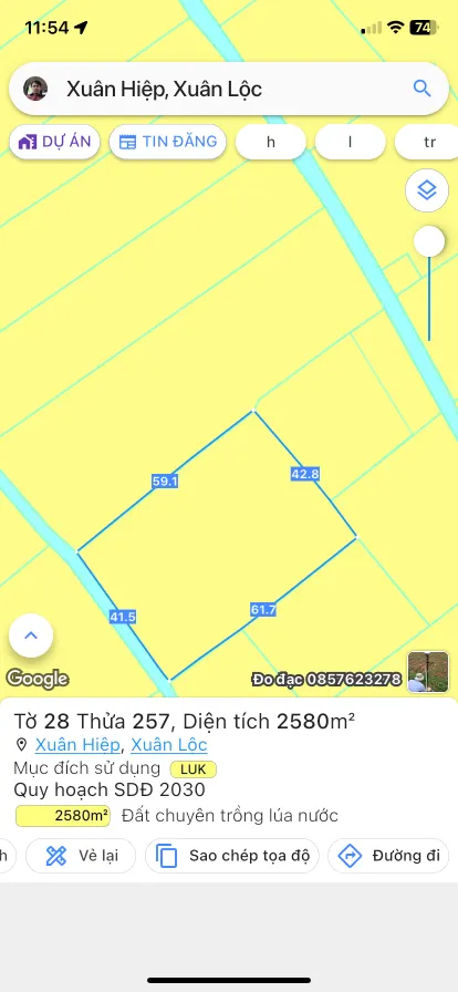 Bán đất 2579.5m² 350 triệu tại Xã Xuân Hiệp Huyện Xuân Lộc