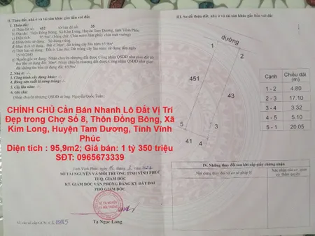 CHÍNH CHỦ Cần Bán Nhanh Lô Đất Vị Trí Đẹp trong Chợ Số 8, Kim Long ,Huyện Tam Dương,Vĩnh Phúc