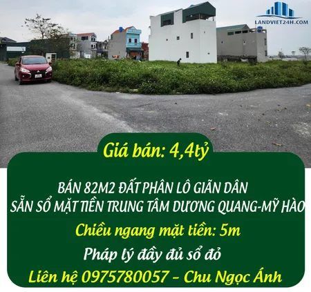 BÁN 82M2 ĐẤT PHÂN LÔ DÃN GIÂN SẴN SỔ MẶT TIỀN TRUNG TÂM DƯƠNG QUANG-MỸ HÀO