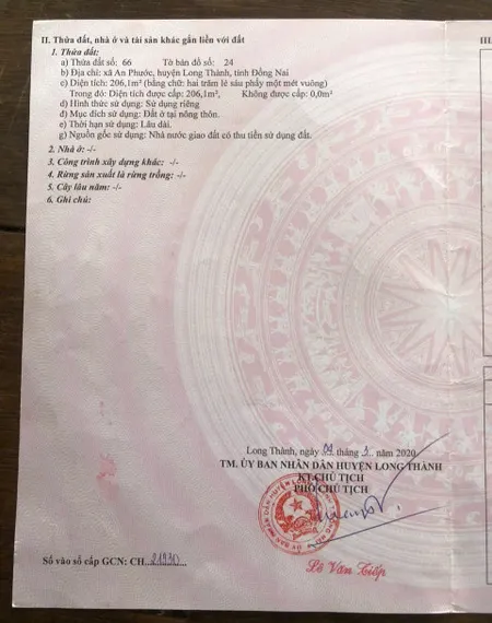 CẦN BÁN ĐẤT THỔ CƯ 100% – xã AN PHƯỚC, LONG THÀNH, ĐỒNG NAI