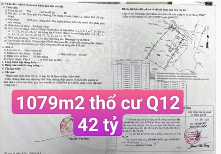 Lô Đất Khủng Long (20x52) Ngay KDC An Sương, P.Tân Hưng Thuận, Q12 Giá Siêu Đầu Tư