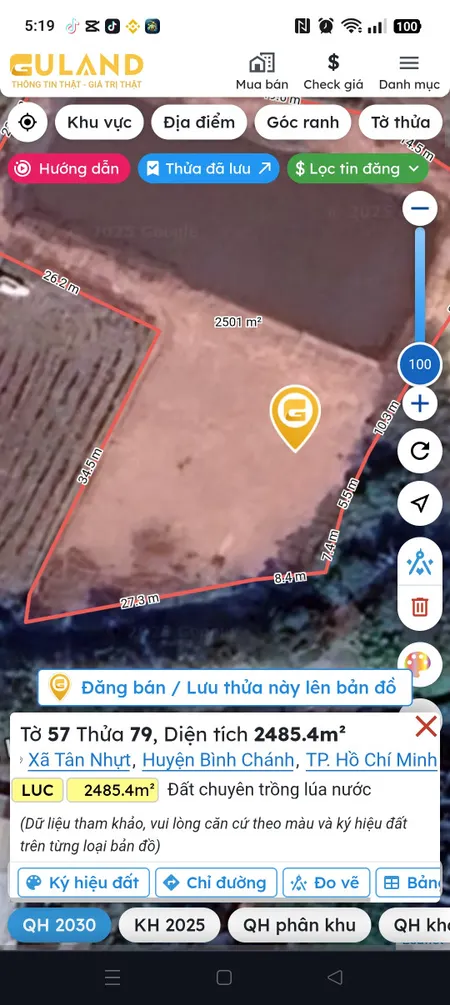 Bán đất 2485.4m² 12.5 tỷ tại Xã Tân Nhựt Huyện Bình Chánh
