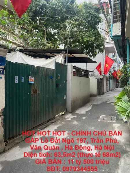 HOT HOT HOT - CHÍNH CHỦ BÁN GẤP Lô Đất Ngõ 197, Trần Phú, Văn Quán , Hà Đông, Hà Nội