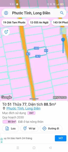 Cần bán lô đất Phước Tỉnh đường nhựa nhánh liên thông gần Cà Phê Thùy Dương
