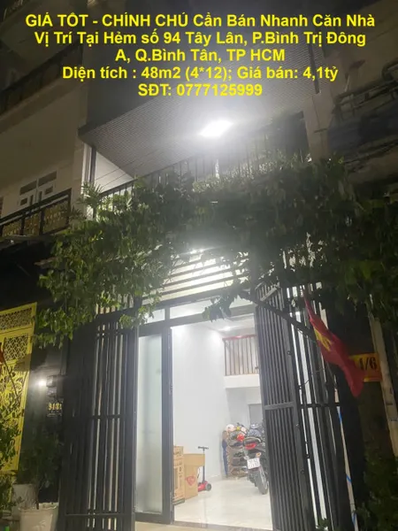 GIÁ TỐT - CHÍNH CHỦ Cần Bán Nhanh Căn Nhà  Vị Trí Tại P.Bình Trị Đông A, Quận Bình Tân, TP HCM