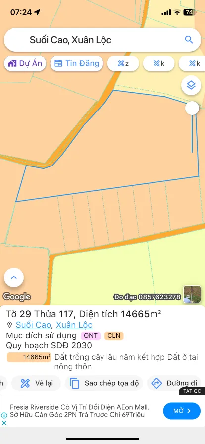 Bán đất 14664.6m² 4.2 tỷ tại Xã Suối Cao Huyện Xuân Lộc