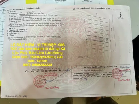 LÔ ĐẤT HIẾM - VỊ TRÍ ĐẸP- GIÁ TỐT cần bán nhanh lô đất tại Xã Lộc Phú, Bảo Lâm Lâm Đồng