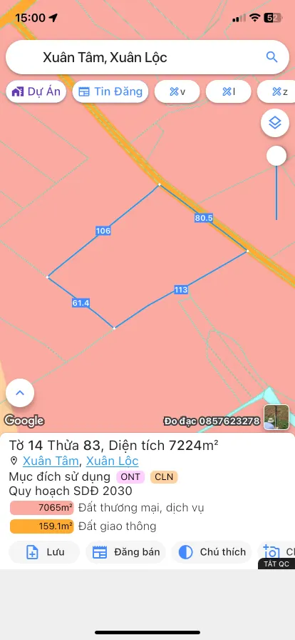 Bán đất 7223.8m² 3.6 tỷ tại Xã Xuân Tâm Huyện Xuân Lộc