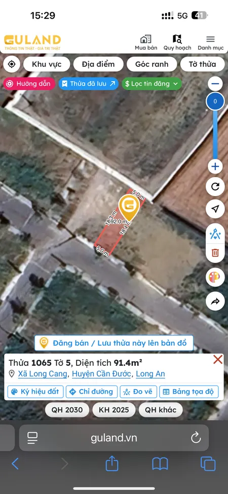 Bán đất 91.4m² 1.25 tỷ tại Xã Long Cang Huyện Cần Đước