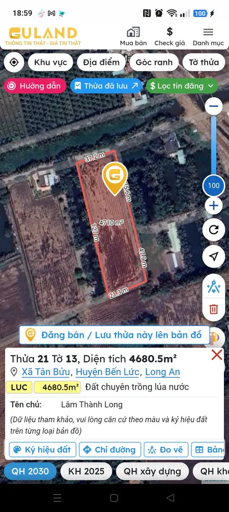 Bán đất 4680.5m² 7.5 tỷ tại Xã Tân Bửu Huyện Bến Lức