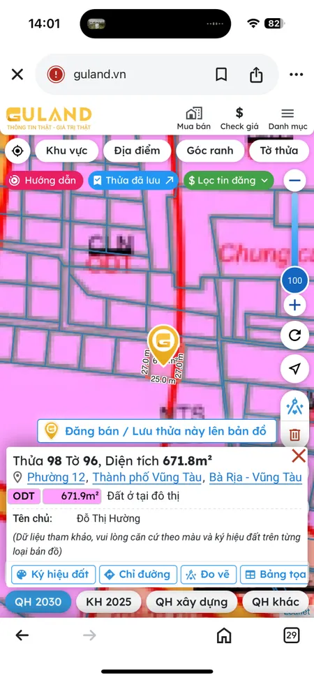 Bán đất 671.8m² 5.5 tỷ tại Phường 12 Thành phố Vũng Tàu
