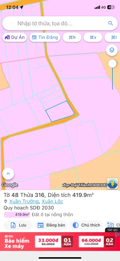 Bán đất 420m² 2.25 tỷ tại Xã Xuân Trường Huyện Xuân Lộc