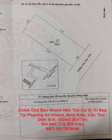 Chính Chủ Bán Nhanh Nền Thổ Cư Vị Trí Đẹp Tại Phường An Khánh, Ninh Kiều, Cần Thơ