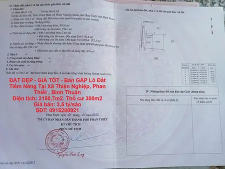 ĐẤT ĐẸP - GIÁ TỐT - Bán GẤP Lô Đất Tiềm Năng Tại Xã Thiện Nghiệp, Phan Thiết , Bình Thuận