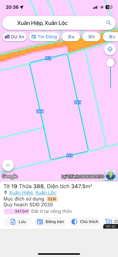 Bán đất 347.5m² 1.6 tỷ tại Xã Xuân Hiệp Huyện Xuân Lộc