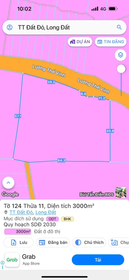 Bán lô đất 3.000m² mặt tiền đường Lương Thế Vinh thị trấn Đất Đỏ, huyện Long Đất