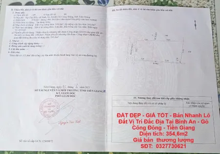ĐẤT ĐẸP - GIÁ TỐT - Bán Nhanh Lô Đất Vị Trí Đắc Địa Tại Bình An - Gò Công Đông - Tiền Giang