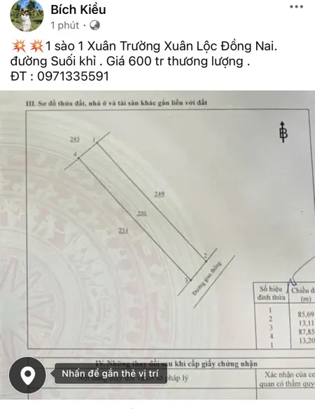 Bán đất 1134.4m² 600 triệu tại Xã Xuân Trường Huyện Xuân Lộc