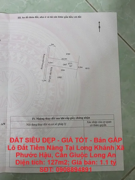 ĐẤT SIÊU ĐẸP - GIÁ TỐT - Bán GẤP Lô Đất Tiềm Năng Tại Long Khánh Xã Phước Hậu, Cần Giuộc Long An