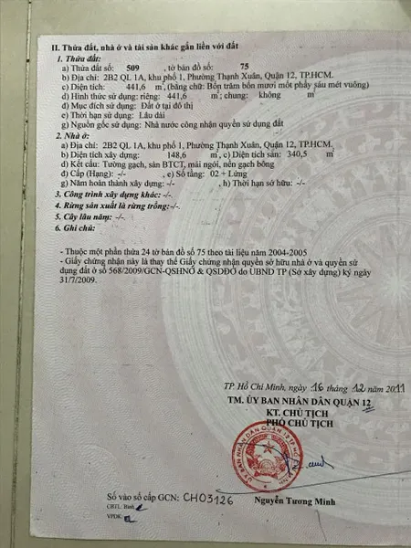 Cần bán nhà biệt thự + kho 845m2, khu bt Thạnh Xuân Quận 12