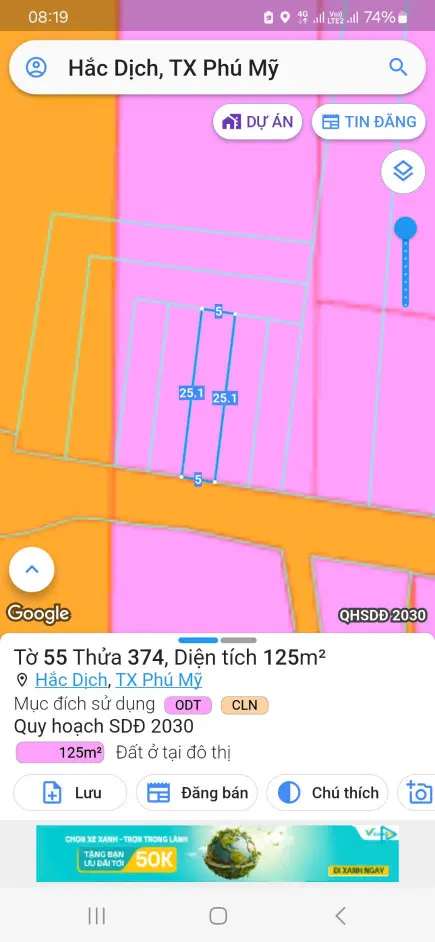 Chủ cần bán lô đất khu phố 5, hắc dịch, tp phú mỹ