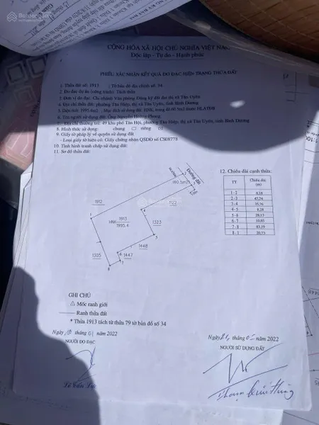Bán đất 5425.7m² tại Phường Tân Hiệp Thị xã Tân Uyên