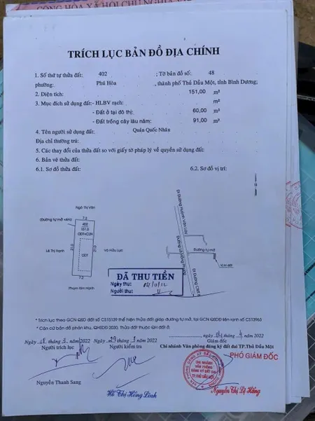 Đất Phú Hòa : 7,2 x 21 thổ cư 60, 1 xet Lê hồng Phong