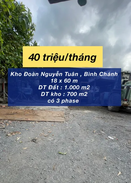 Cho thuê kho 1.000 m2 mặt tiền