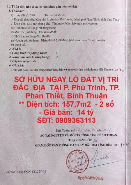 SỞ HỮU NGAY LÔ ĐẤT VỊ TRÍ ĐẮC  ĐỊA  TẠI P. Phú Trinh, TP. Phan Thiết, Bình Thuận