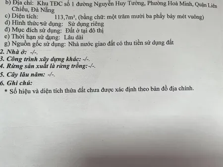 Bán gấp nhà mặt tiền 113.7m2, Hòa Minh, Liên Chiểu – gần Nguyễn Huy Tưởng