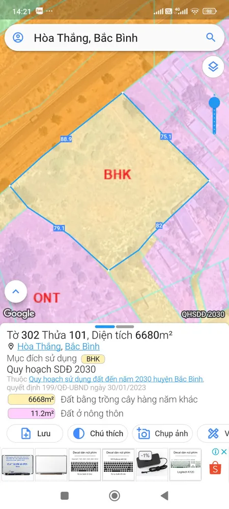 Bán đất 6680m² tại Xã Hòa Thắng Huyện Bắc Bình