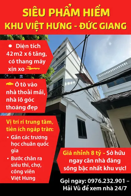 🏡 SIÊU PHẨM HIẾM KHU VIỆT HƯNG – ĐỨC GIANG - 42M - Ô TÔ - THANG MÁY - NHỈNH 8 TỶ