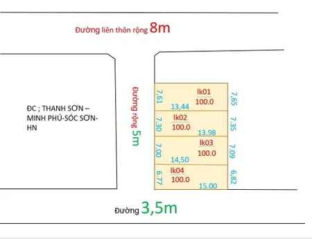 Bán đất 100m² ngang 7.3m giá 2.1 tỷ tại Xã Minh Phú Huyện Sóc Sơn