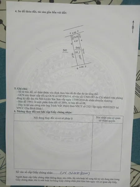 Bán đất 91.7m² ngang 4.68m giá 3.55 tỷ tại Xã Mai Đình Huyện Sóc Sơn