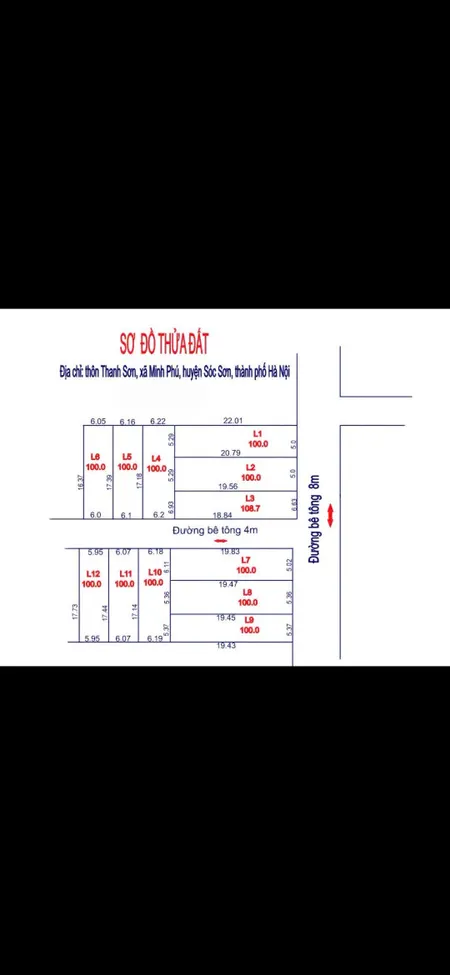 Bán đất 100m² ngang 6m giá 1.75 tỷ tại Xã Minh Phú Huyện Sóc Sơn