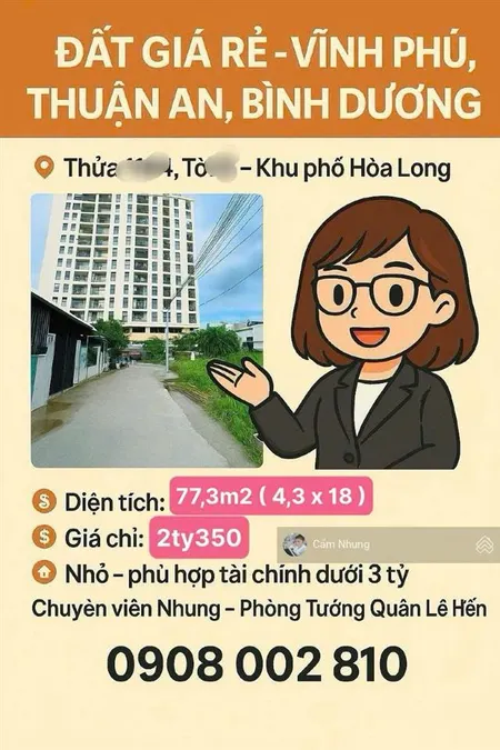 Bán đất tặng nhà cấp 4 tại vĩnh phú 38, dt 77.3m2 giá 2,65 tỷ, 0908 002 ***