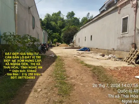 ĐẤT ĐẸP- GIÁ ĐẦU TƯ - CẦN BÁN LÔ ĐẤT VỊ TRÍ ĐẸP  tại  Xã Nghĩa Tiến, Thị xã Thái Hòa, Nghệ An