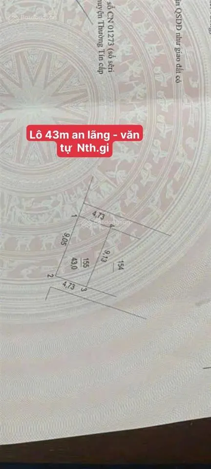 Bán đất nền 43m2 tại xã văn tự, thường tín, hà nội, giá ưu đãi 36,5 triệu / m2