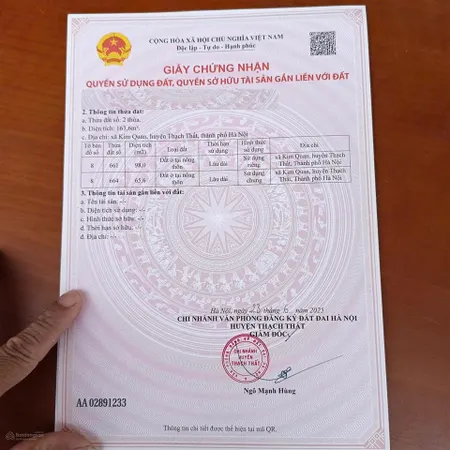 Bán đất ngay cạnh bệnh viện thạch thất, xã kim quan, huyện thạch thất, hà nội, 2,9 tỷ, 98m2