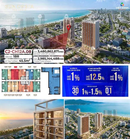 Bán căn hộ 1pn giá cực chất tại sun costa residence, 3,481 tỷ, 45.5m2, sơn trà, đà nẵng