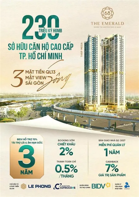Căn hộ the emerald 68 mặt tiền quốc lộ 13, suất nội bộ 3 căn view đẹp chiết khấu khủng