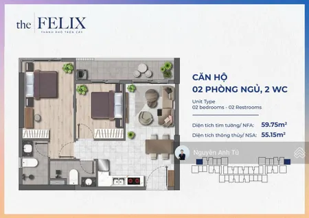 Bán căn hộ 2pn 60m2 dự án the felix trung tâm tp thuận an, căn góc, full nội thất từ 2,2 tỷ/căn