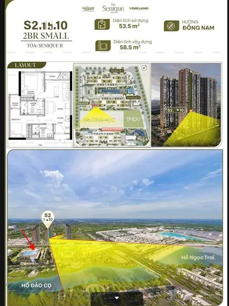 Căn 2n2vs the senique hanoi hướng đn tầng trung đẹp, view biển hồ, chiết khấu khủng, không chênh