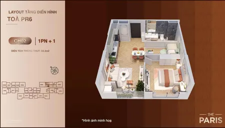 Bán căn 1 phòng ngủ + 1, 50m2 giá 3.02 tỷ, view thoáng, tầng trung, ký hđmb trực tiếp cđt