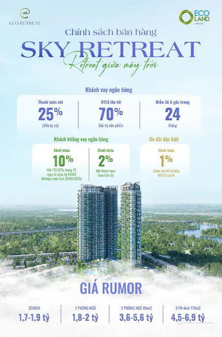 BIỂU TƯỢNG CAO TẦNG SKY RETREAT TẠI ECO RETREAT - CSBH HẤP DẪN CHƯA TỪNG CÓ (Tin Hết Hạn)
