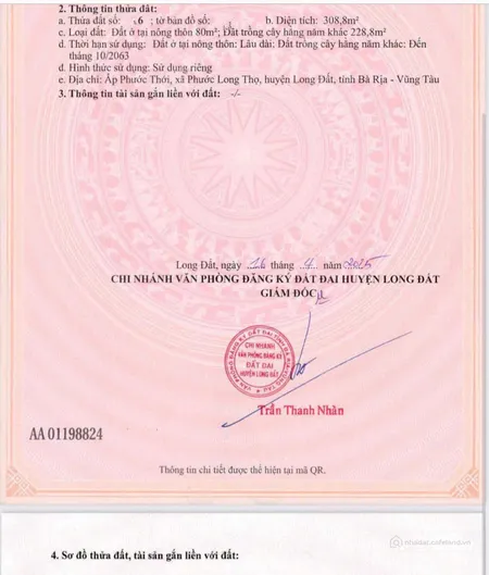 MẶT TIỀN ĐƯỜNG 997 GẦN KCN ĐẤT ĐỎ GIÁ F0, CÁCH QL55 ĐI VÀO CHỈ 4P. LH 0979976979 (Tin Hết Hạn)