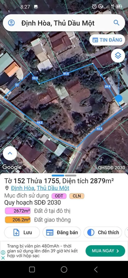 Bán đất 2878.8m² ngang 43m giá 28.5 tỷ tại Phường Định Hoà 0815422197