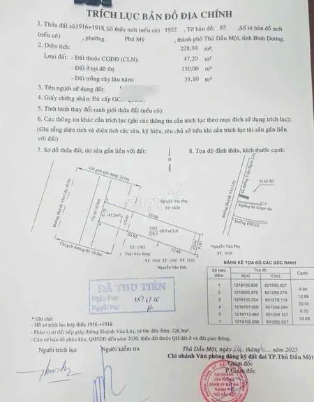 Bán đất 482.1m² ngang 7m giá 10.8 tỷ tại Phường Phú Mỹ Thành phố Thủ Dầu Một