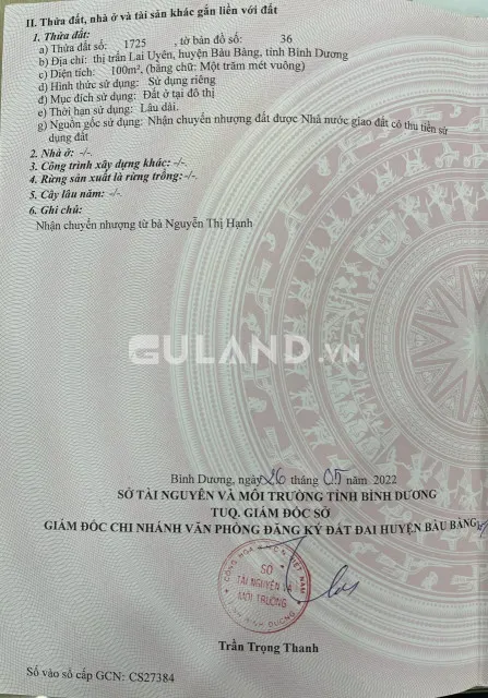 CẦN BÁN GẤP LÔ ĐẤT TRONG KDC BÀU BÀNG GIÁ RẺ HƠN THỊ TRƯỜNG 150TR