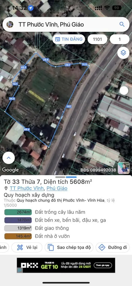 Bán đất 5608.1m² ngang 105m giá 40 tỷ tại Thị trấn Phước Vĩnh 0815422197